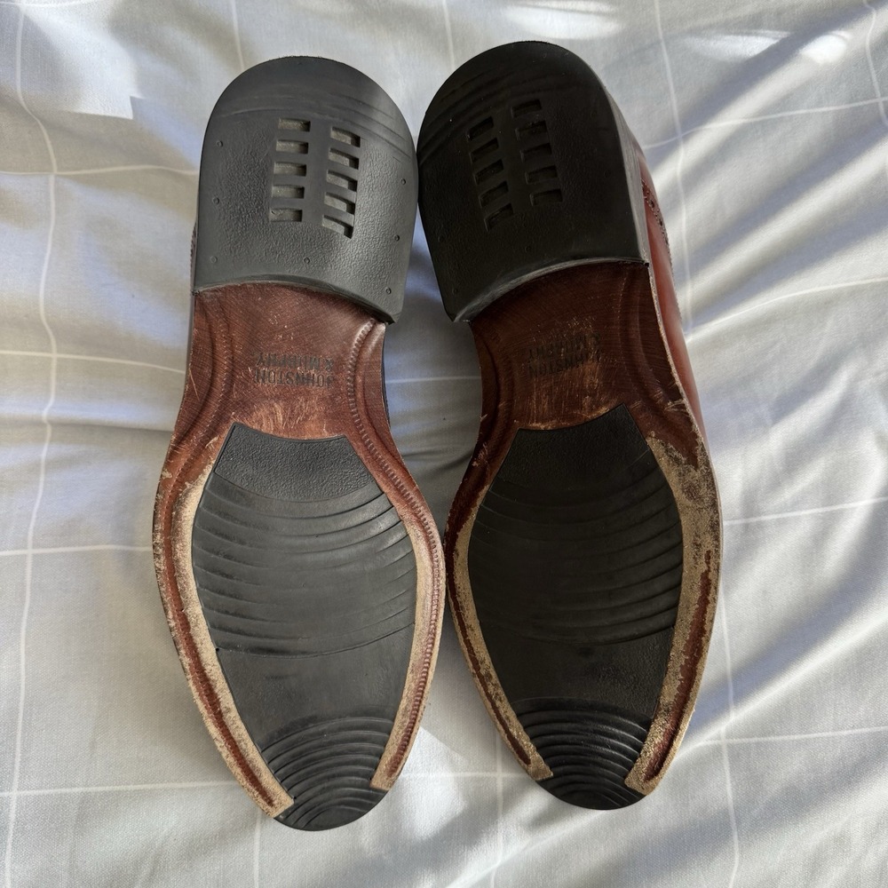 10.5 M Johnson & Murphy Italy Mens Brown Cap Toe Oxford Dress Shoes Lace Up EUC - Picture 7 of 9